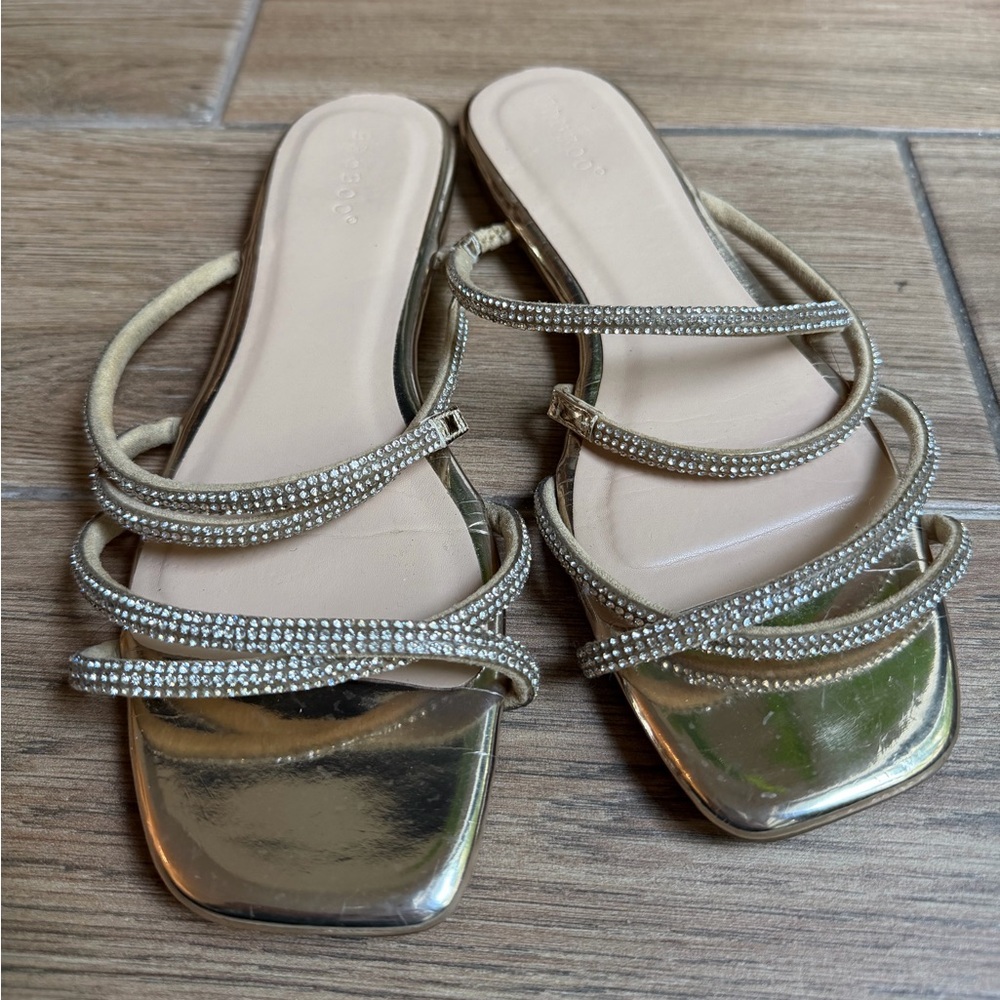 Elegant Gold with Rhinestones Strappy Women's Sandals